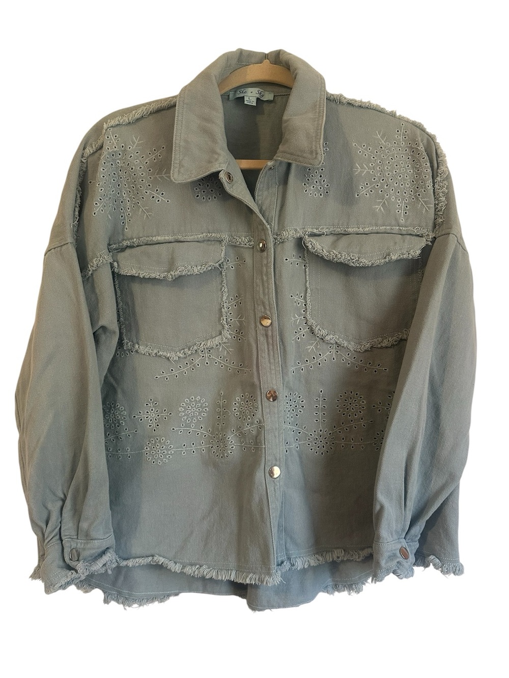 She + Sky baby blue shacket floral eyelet large